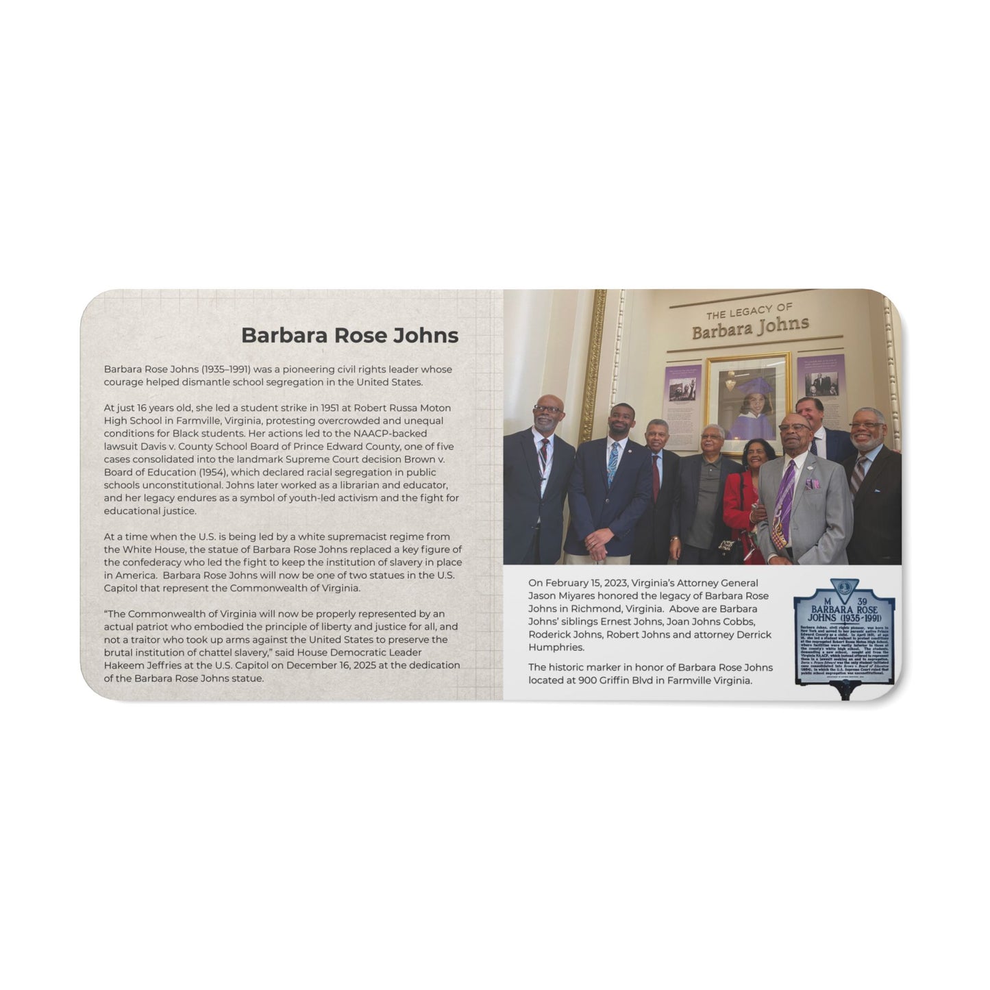 Barbara Rose Johns Statue Photo Book